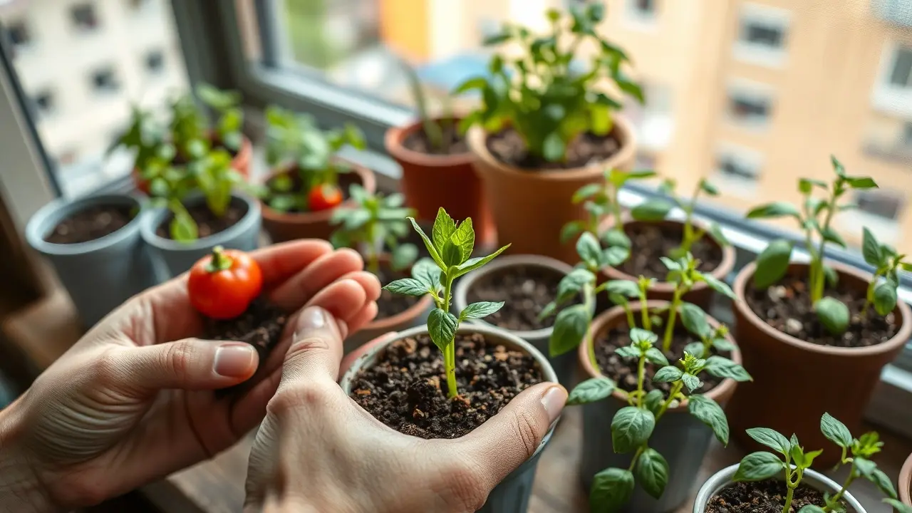 Paprika auf der Fensterbank vorziehen