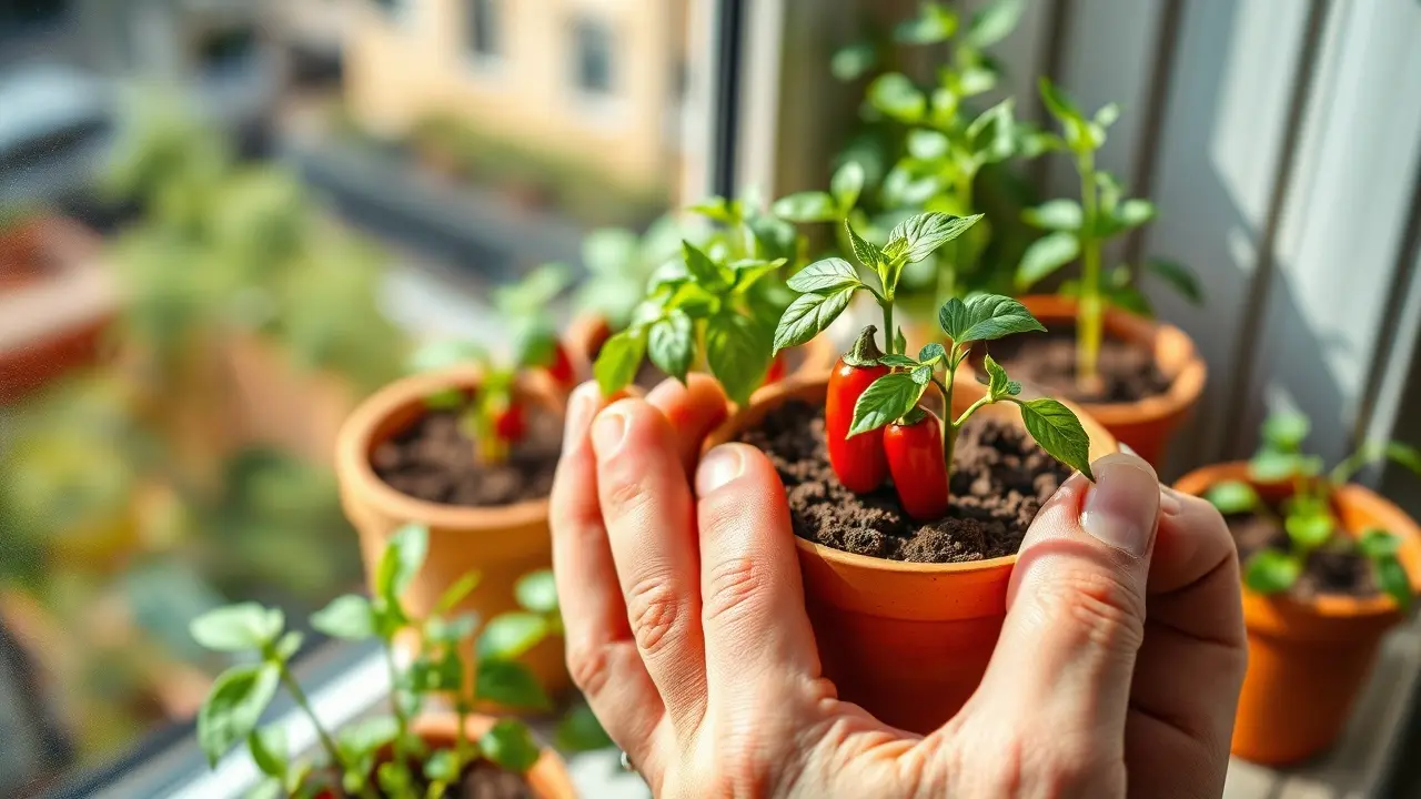 Chili auf der Fensterbank vorziehen
